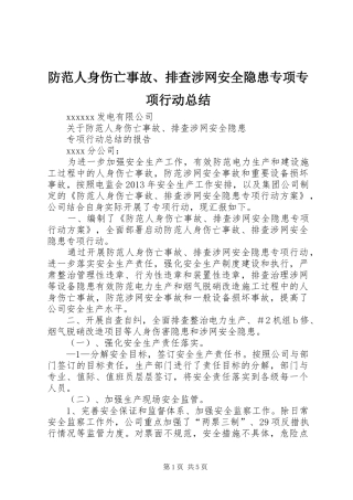 防范人身伤亡事故、排查涉网安全隐患专项专项行动总结