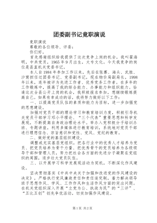 团委副书记竟职演说稿