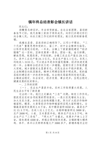 镇年终总结表彰会镇长讲话