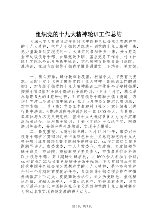 组织党的十九大精神轮训工作总结