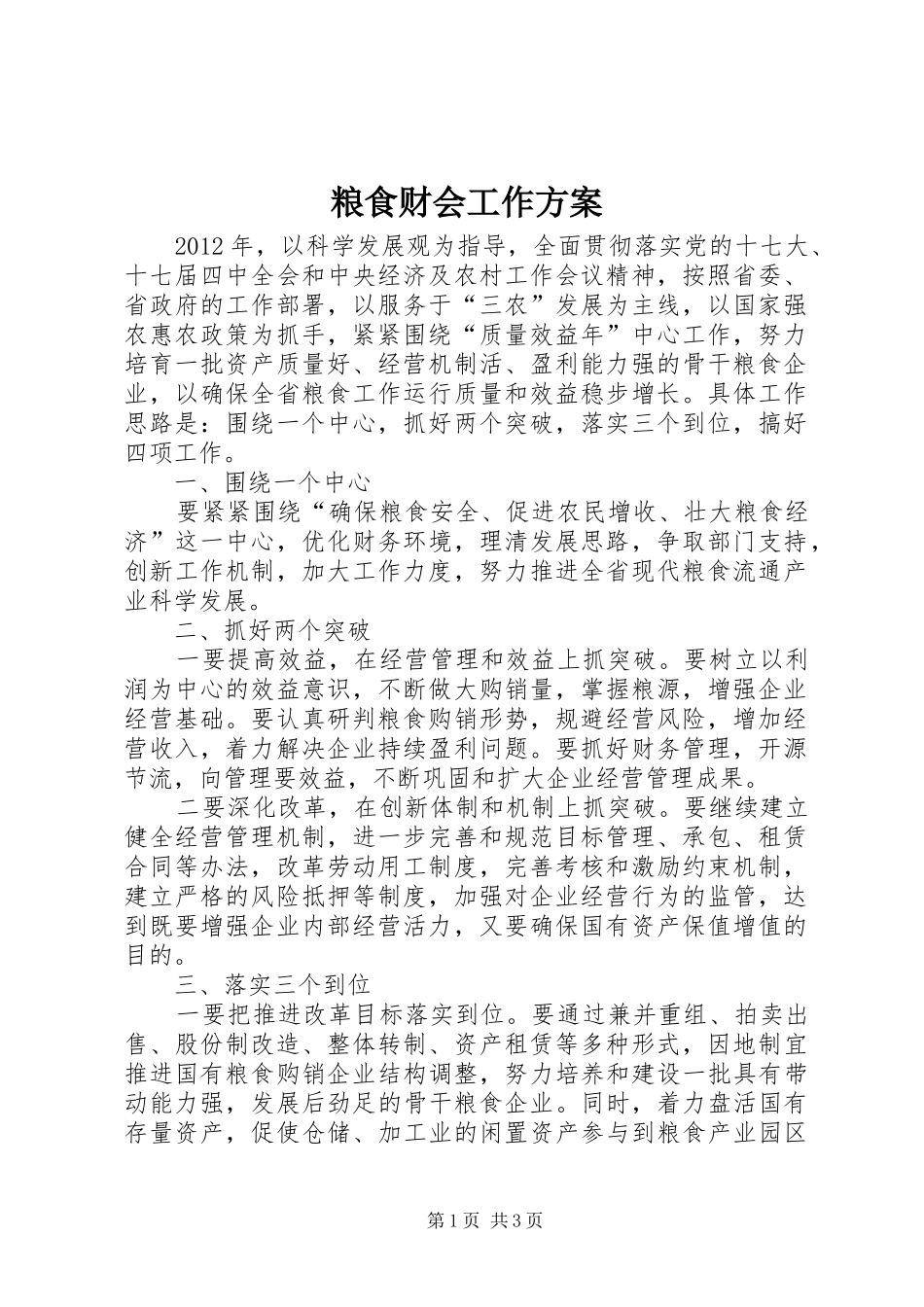 粮食财会工作方案_第1页