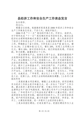县经济工作和安全生产工作表态发言稿