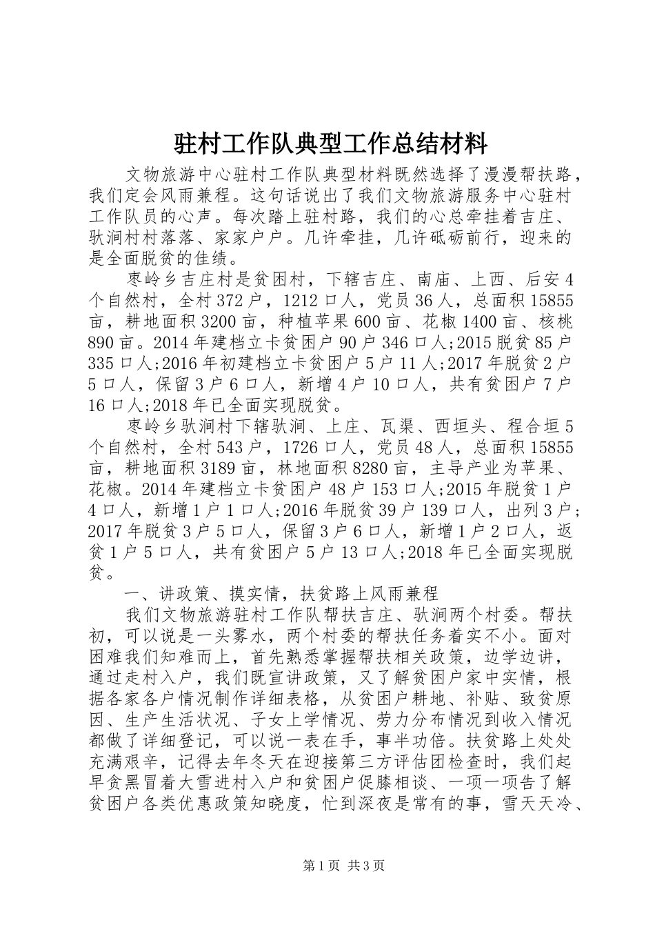 驻村工作队典型工作总结材料_第1页