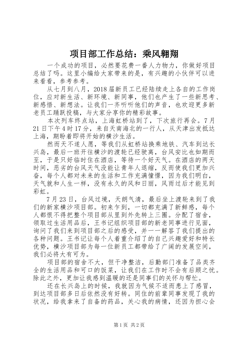 项目部工作总结：乘风翱翔_第1页
