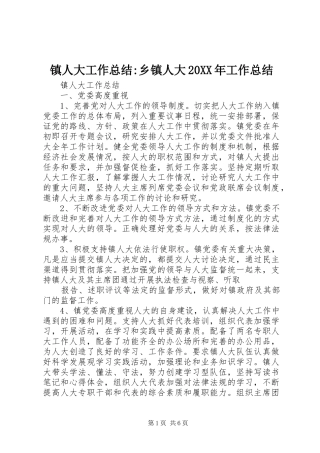 镇人大工作总结-乡镇人大20XX年工作总结