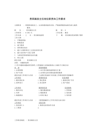 贵宾厢房主任岗位职责和工作要求