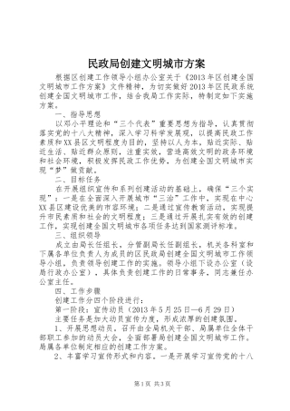 民政局创建文明城市方案