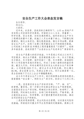 安全生产工作大会表态发言