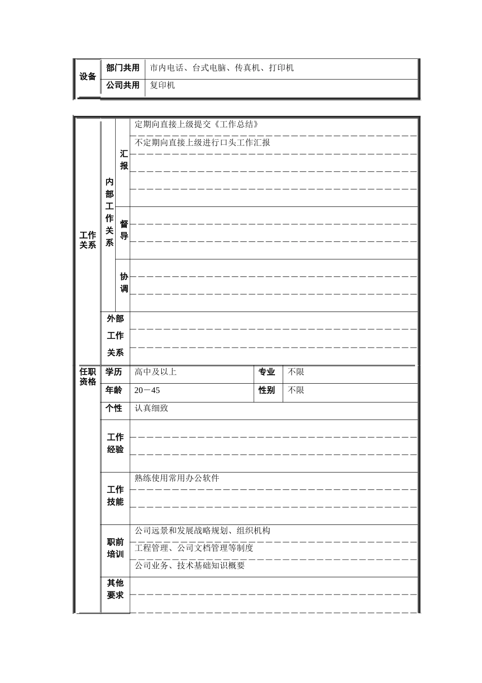 工程管理部内勤岗位说明书_第2页