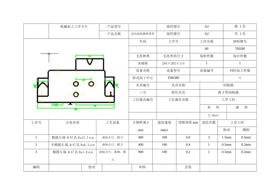 反向齿轮器箱体零件加工工艺规程及相关夹具设计工序卡片_第1页