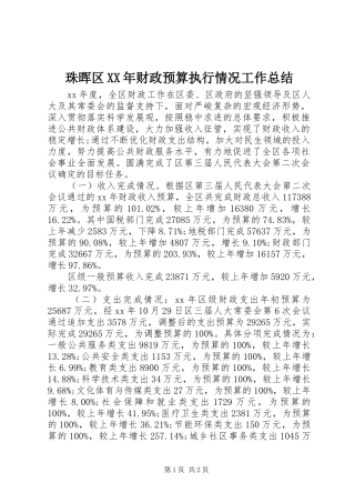 珠晖区XX年财政预算执行情况工作总结