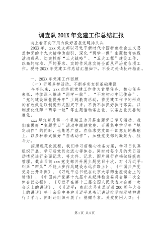 调查队201X年党建工作总结汇报