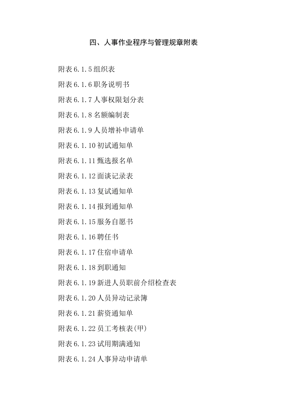 人事作业程序与管理规章附表_第1页