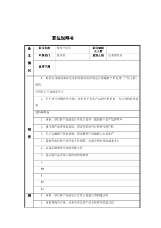 技术开发员岗位说明书