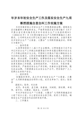 年岁末年初安全生产工作及落实安全生产九项断然措施自查自纠工作实施方案