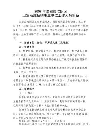 淮安市淮阴医院招聘工作人员简章