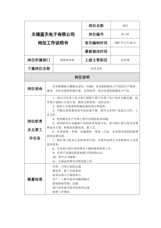 舰船部岗位工作说明书