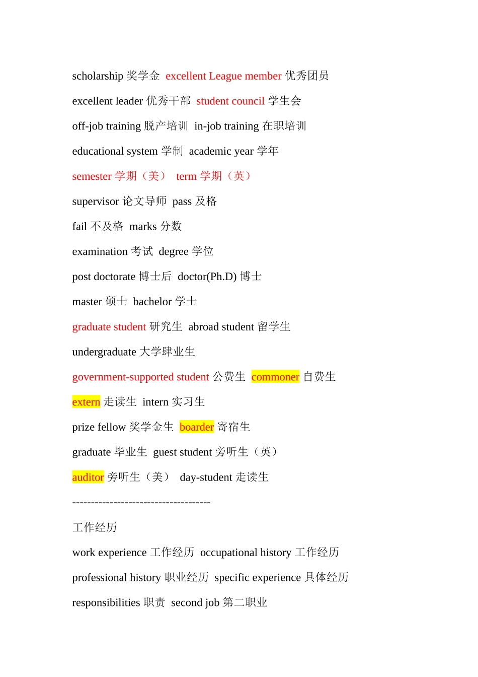 个人简历常用词汇_第3页