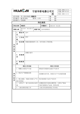 华彩9001程序文件-3级文件-公司各部门岗位规范-员工岗位规范(调度员)( 16)