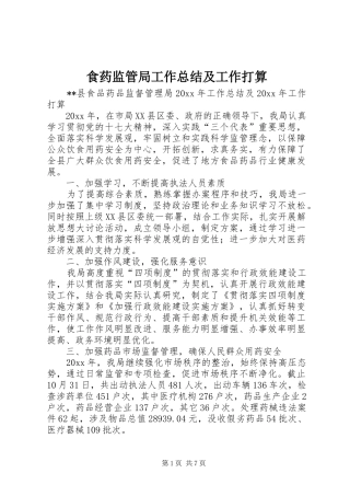 食药监管局工作总结及工作打算