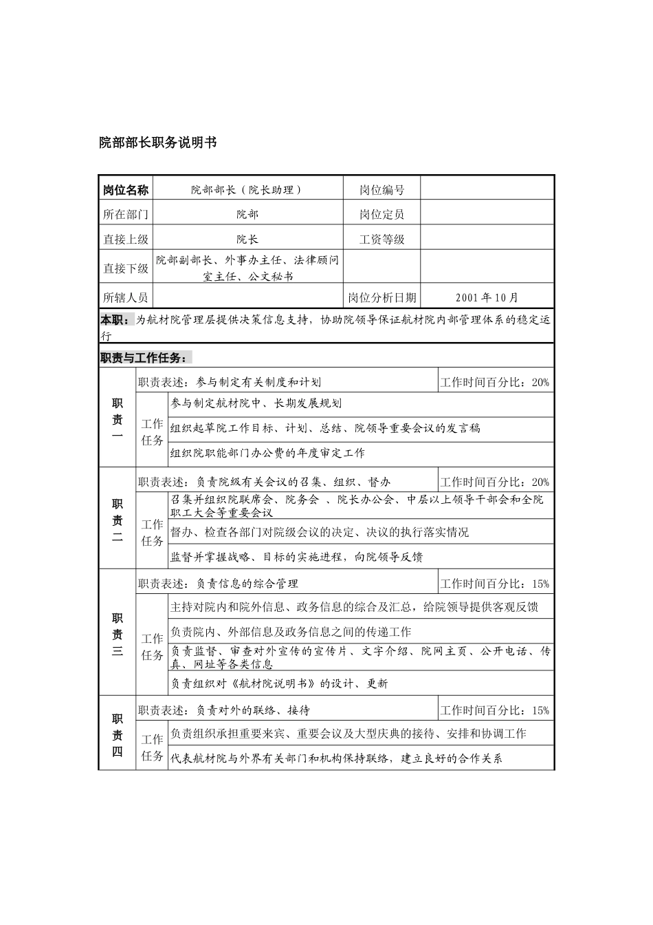 航材院院部部长职务说明书_第1页