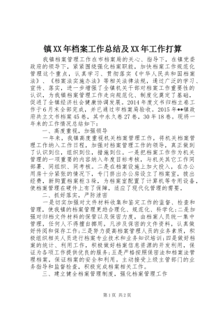 镇XX年档案工作总结及XX年工作打算