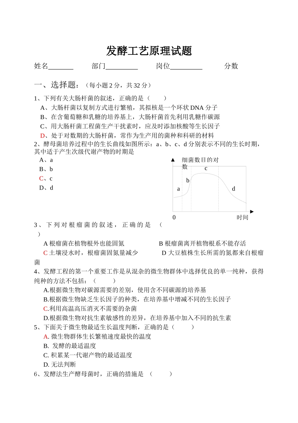 发酵工艺原理试题和答案_第1页