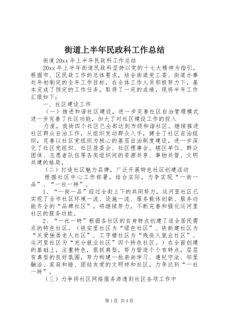 街道上半年民政科工作总结