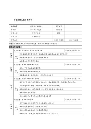 航材院第二十五研究室专业组组长职务说明书