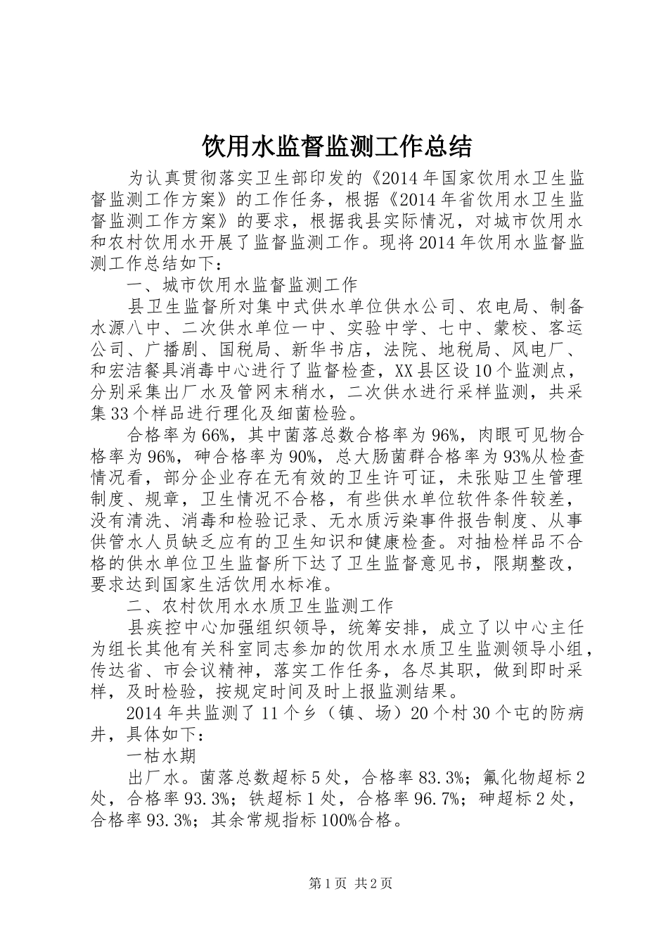 饮用水监督监测工作总结_第1页