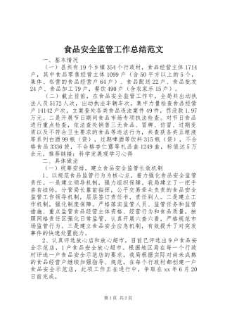 食品安全监管工作总结范文