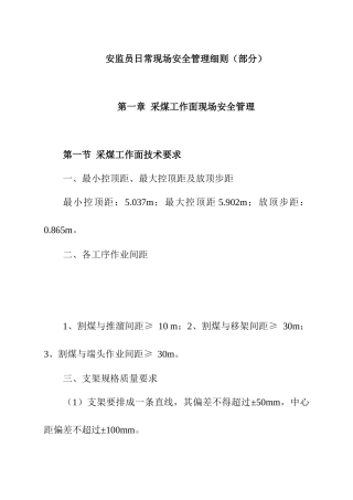 安监员日常现场安全管理细则（部分）