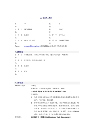 工程信息系统推广经理简历模板