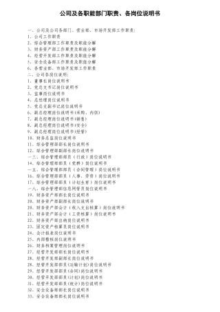 公司各职能部门职责及各岗位说明书