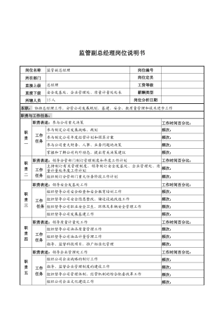 河北石油分公司监管副总经理岗位说明书