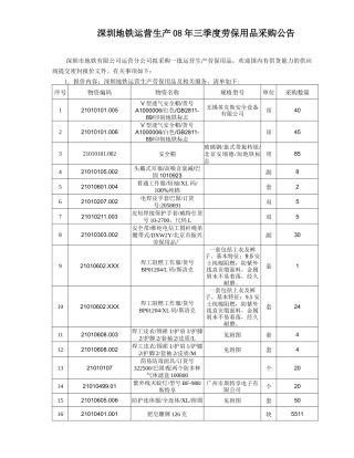 三季度运营生产用劳保用品采购公告－附件-深圳地铁运