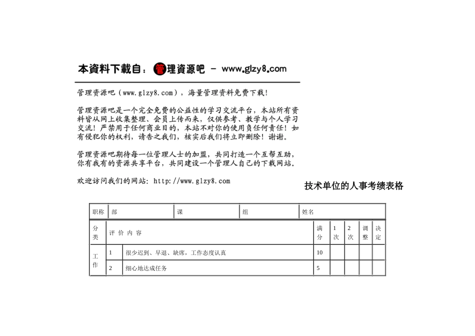 技术单位的人事考绩表格_第1页