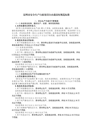 昆明市安全生产行政处罚自由裁量权规范标准