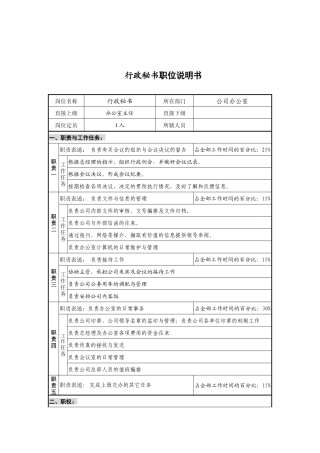 公司办公室行政秘书岗位说明书