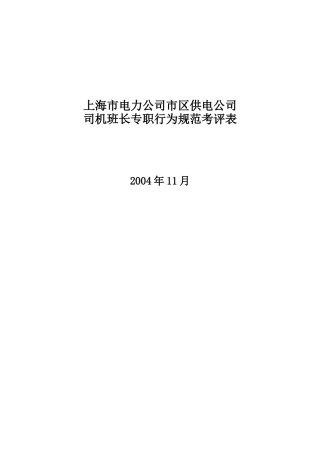 上海市电力公司市区供电公司司机班长专职行为规范考评表