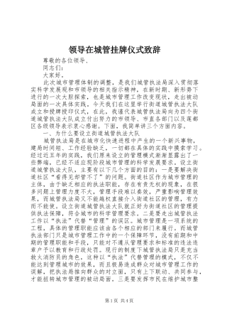 领导在城管挂牌仪式演讲致辞