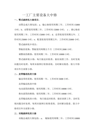一工厂主要设备大中修