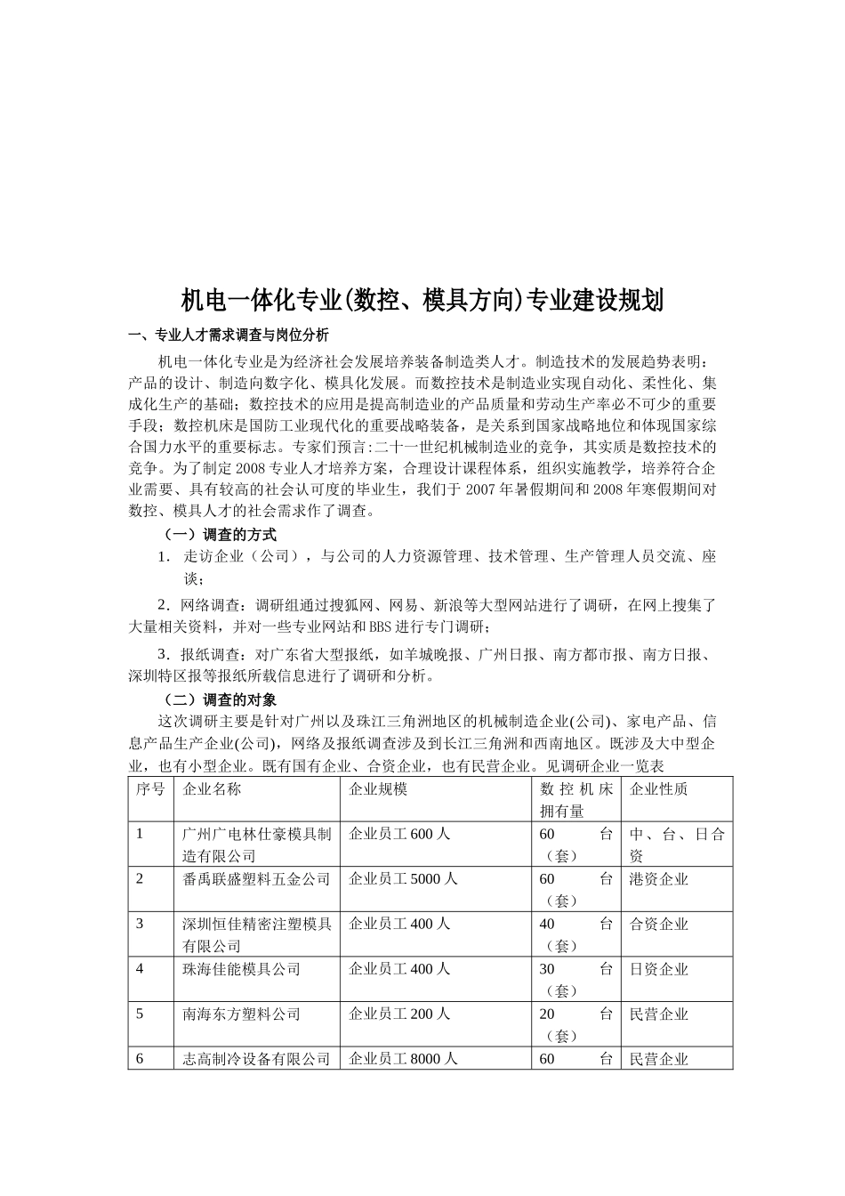 机电一体化专业人才需求调查_第1页