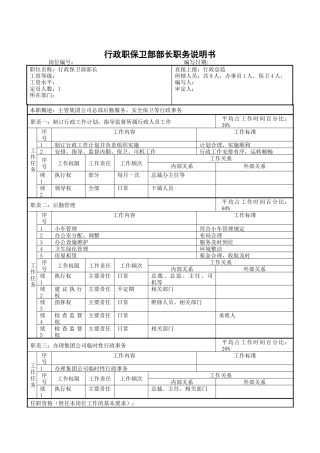 行政职保卫部部长职务说明书