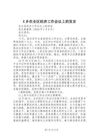 X乡在全区经济工作会议上的发言稿
