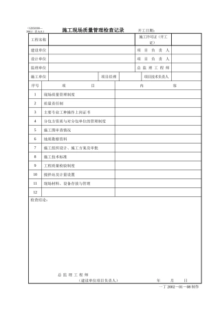 某建筑公司施工现场质量管理检查记录