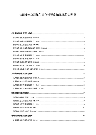 公司部门岗位设置定编及职位说明书大全