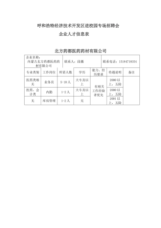 呼和浩特经济技术开发区进校园专场招聘会