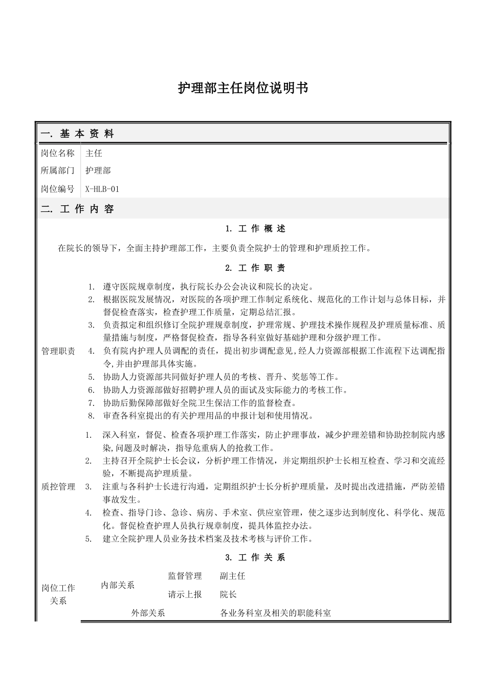 护理部岗位说明书(修订)_第1页