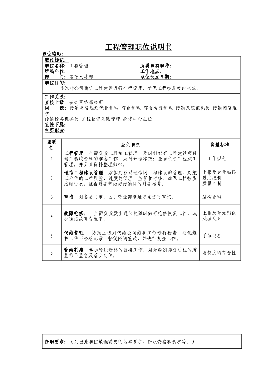 工程管理岗位说明书_第1页